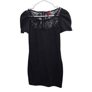 Black Lace Bodycon Mini Short Sleeve Dress. Size M.